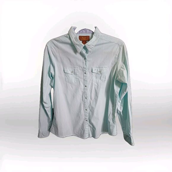 Aura Wrangler western pearl snap button up Striped shirt long sleeve Women Large - Picture 1 of 10